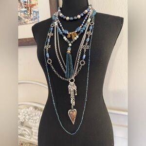 Elegant Blue and Silver Layered Necklace Set